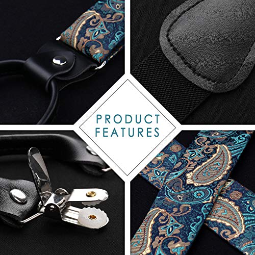 HISDERN Paisley Tirantes para hombre forma de Y elásticos y ajustables Pajarita Pañuelo set Conjuntos de y pajaritas para hombre