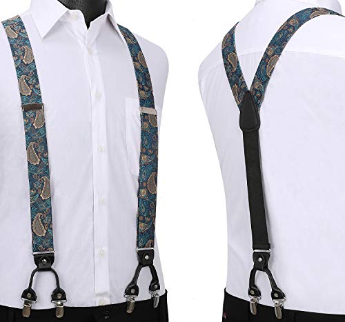 HISDERN Paisley Tirantes para hombre forma de Y elásticos y ajustables Pajarita Pañuelo set Conjuntos de y pajaritas para hombre