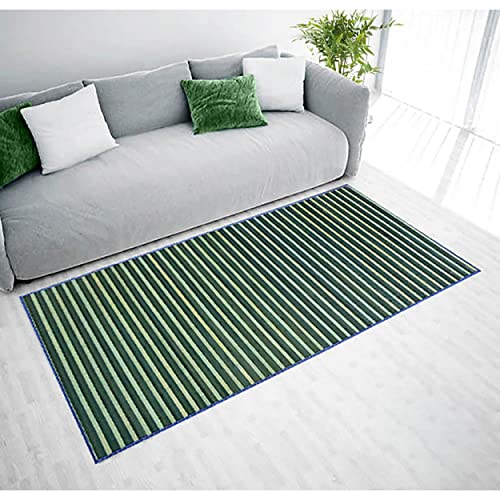 Hogar y Mas Alfombra Pasillera, Salón o Comedor, Madera Bambú Rayas Verde Natur (200x140)