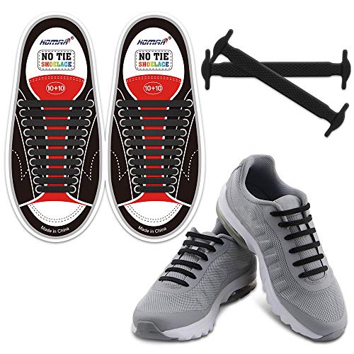 Homar sin corbata Cordones de zapatos para niños y adultos Impermeables cordones de zapatos de atletismo atlética de silicona elástico plano con multicolor de los zapatos del tablero Sneaker boots (Adult Size Black)