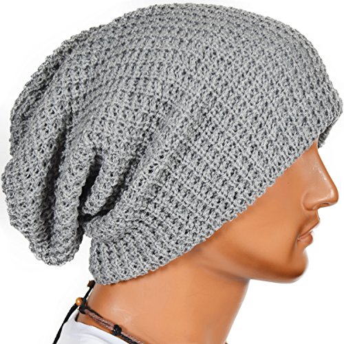 Hombre Gorro de Punto Slouch Beanie Knit Invierno Verano Hat (Gris Claro)