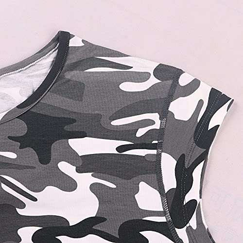 Hombres Atlético Playeras Camisetas Corto Manga Músculo Cortar para Culturismo Rutina de Ejercicio Formación Aptitud Tops Cuello Algodón Negro Camo L