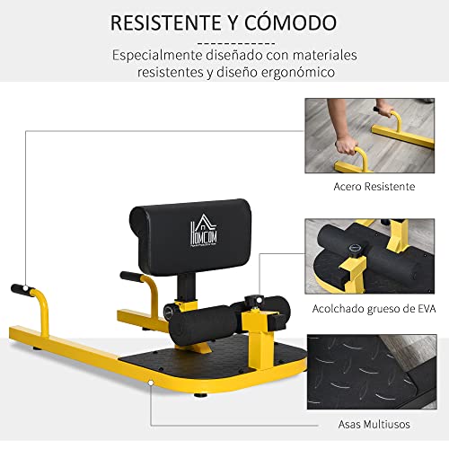 HOMCOM 3-en-1 Profundo Sissy Squat Máquina Equipo de Sentadilla para Ejercicios Abdominales Tablero Supino Multifuncional Ayuda en Cuclillas Equipo Amarillo