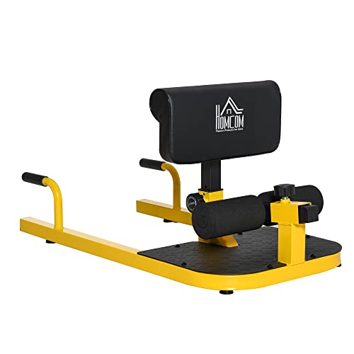 HOMCOM 3-en-1 Profundo Sissy Squat Máquina Equipo de Sentadilla para Ejercicios Abdominales Tablero Supino Multifuncional Ayuda en Cuclillas Equipo Amarillo