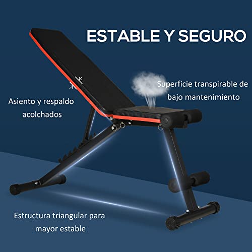 HOMCOM Banco Abdominales Ajustable en Altura 2 en 1 Banco de Mancuerna de Acero con Respaldo Inclinable en 7 Posiciones para Fitness Entrenamiento en Hogar Gimnasio Carga 120 kg Negro