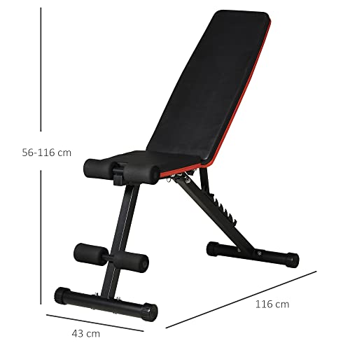 HOMCOM Banco Abdominales Ajustable en Altura 2 en 1 Banco de Mancuerna de Acero con Respaldo Inclinable en 7 Posiciones para Fitness Entrenamiento en Hogar Gimnasio Carga 120 kg Negro