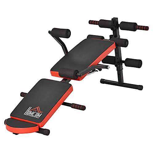 HOMCOM Banco de Abdominales Plegable Ajustable en Altura Banco de Sentadillas con Soporte para Piernas Regulable para Entrenamiento en Hogar Oficina 148x58x52-65 cm Negro