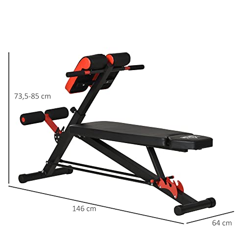 HOMCOM Banco de Mancuerna Banco Abdominales con Respaldo Inclinable en 3 Posiciones y Altura Ajustable Banco de Pesas Musculación para Fitness Entrenamiento 64x146x73,5-85 cm Negro