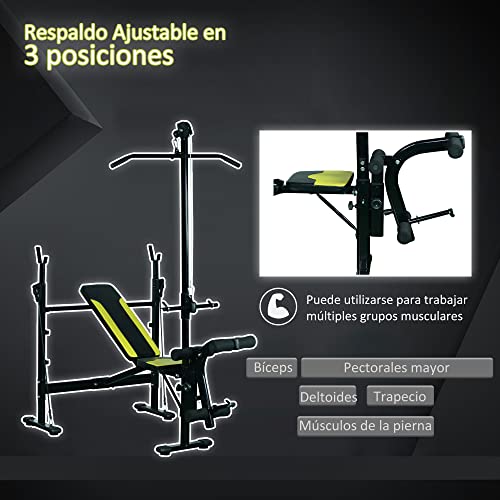 HOMCOM Banco de Pesas Reclinable Multifunción para Entrenamiento y Musculación 175x110x202 cm Negro