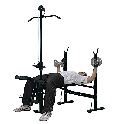 HOMCOM Banco de Pesas Reclinable Multifunción para Entrenamiento y Musculación 175x110x202 cm Negro