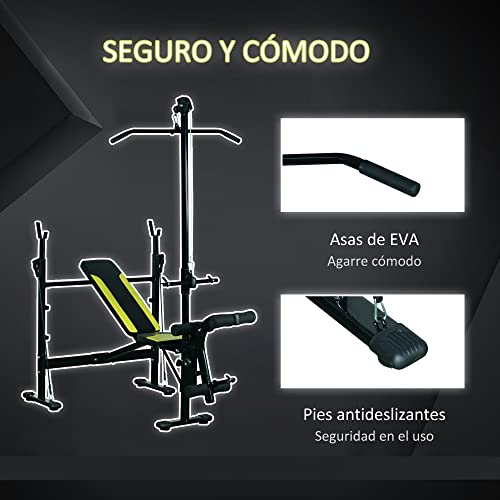 HOMCOM Banco de Pesas Reclinable Multifunción para Entrenamiento y Musculación 175x110x202 cm Negro