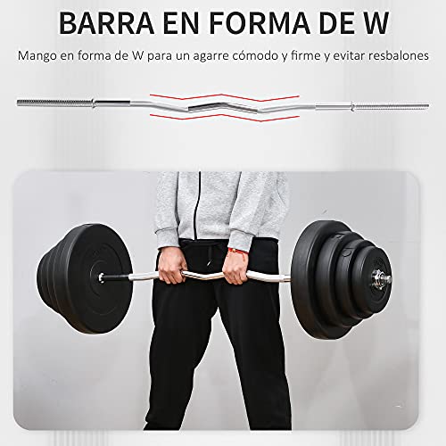 HOMCOM Barra de Pesas Curvada con 8 Discos de Pesos Intercambiables hasta 70 kg de Acero para Entrenamiento Culturismo en Gimnasio Casa 140x38,5x38,5 cm Negro