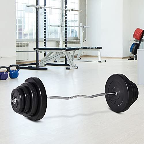 HOMCOM Barra de Pesas Curvada con 8 Discos de Pesos Intercambiables hasta 70 kg de Acero para Entrenamiento Culturismo en Gimnasio Casa 140x38,5x38,5 cm Negro