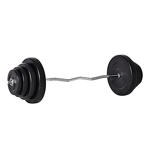 HOMCOM Barra de Pesas Curvada con 8 Discos de Pesos Intercambiables hasta 70 kg de Acero para Entrenamiento Culturismo en Gimnasio Casa 140x38,5x38,5 cm Negro