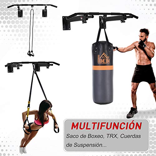 HOMCOM Barras de Dominadas para Pared Entrenamiento Muscular Pull Up para Casa Carga Máxima 150 kg Negro