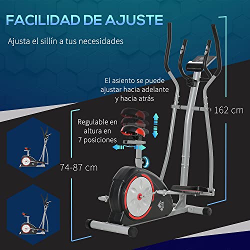 HOMCOM Bicicleta Elíptica con Volante de Inercia 6 kg Resistencia Magnética Ajustable Sillín Regulable Pantalla LCD Pulsómetro para Fitness en Casa Gimnasio 130x68x162 cm Negro y Plata