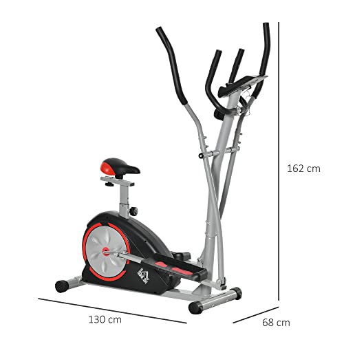 HOMCOM Bicicleta Elíptica con Volante de Inercia 6 kg Resistencia Magnética Ajustable Sillín Regulable Pantalla LCD Pulsómetro para Fitness en Casa Gimnasio 130x68x162 cm Negro y Plata