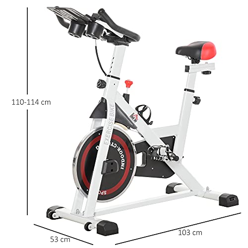 HOMCOM Bicicleta Estática Bicicleta de Fitness Pantalla LCD Asiento Manillar Ajustable Volante de Inercia 8kg Resistencia Regulable 103x53x110-114 cm Acero Blanco