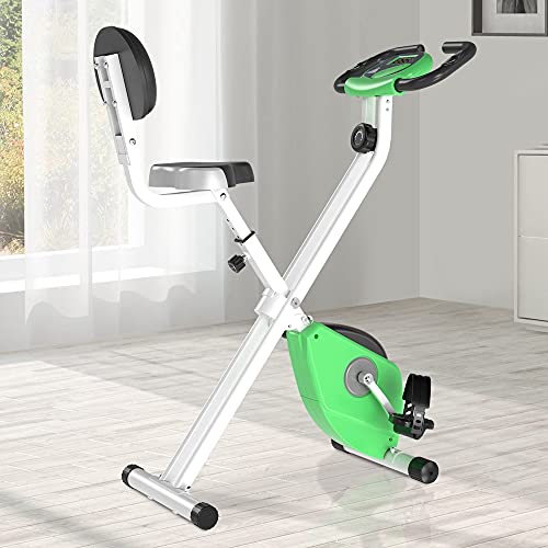 HOMCOM Bicicleta Estática para Ejercicios Profesional Bicicleta Vertical Plegable de Forma X con 8 Niveles Resistencia Magnética Asiento con Altura Ajustable Acero 43x97x109 cm Verde