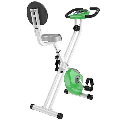 HOMCOM Bicicleta Estática para Ejercicios Profesional Bicicleta Vertical Plegable de Forma X con 8 Niveles Resistencia Magnética Asiento con Altura Ajustable Acero 43x97x109 cm Verde