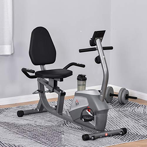 HOMCOM Bicicleta Estática Reclinada con Pantalla LCD y Volante de Inercia de 3 kg Resistencia Magnética de 8 Niveles Asiento Ajustable 121,5-136x62,5x98 cm Gris