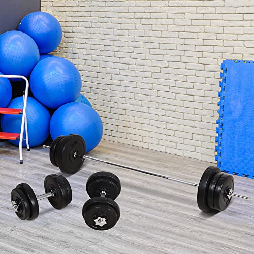 HOMCOM Juego de Pesas con Mancuernas y Barra Pesos Ajustables 2en1 con Discos para Culturismo Entrenamiento Fitness en Hogar Gimnasio Negro