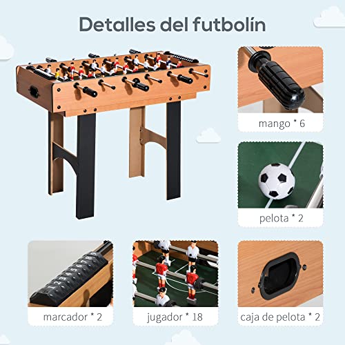 HOMCOM Mesa Multijuegos 4 en 1 Incluye Futbolín Air Hockey Ping-Pong y Billar Juguete de Madera para Niños y Adultos 87x43x73cm