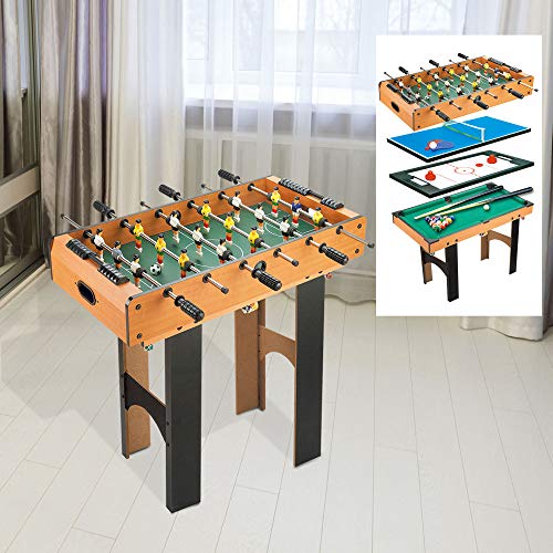 HOMCOM Mesa Multijuegos 4 en 1 Incluye Futbolín Air Hockey Ping-Pong y Billar Juguete de Madera para Niños y Adultos 87x43x73cm