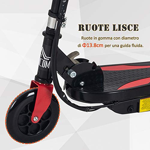 HOMCOM Patinete Scooter Eléctrico Plegable para Niños y Adolescentes Máx. 50 kg con Altura Ajustable Interruptor de Arranque y Frenos 75x36x82-93 cm Negro