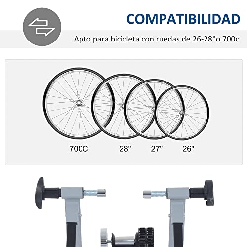 HOMCOM Rodillo de Bicicleta Entrenamiento Plegable con Resistencia Magnética para Ruedas de 650C/700C o 26-28 Pulgadas para Casa Interior Carga 135 kg 54,5x47,2x39,1 cm Plata