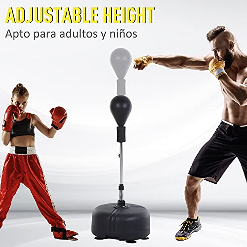 HOMCOM Saco de Boxeo de Pie con Altura Ajustable y Base Rellenable Pera de Boxeo con Soporte y Guantes para Adultos y Adolescentes Ф48x136-154 cm Negro