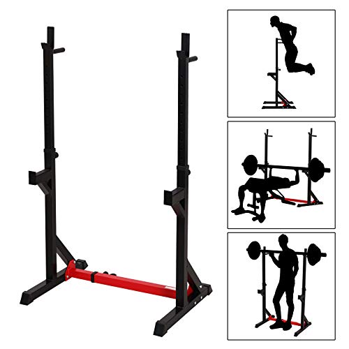 HOMCOM Soporte Ajustable para Barras de Pesas Estante Soporte Multifuncional para Ejercicios en Hogar y Oficina Carga 150 kg Altura Regulable de 103-163 cm Negro y Rojo