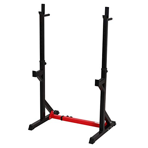 HOMCOM Soporte Ajustable para Barras de Pesas Estante Soporte Multifuncional para Ejercicios en Hogar y Oficina Carga 150 kg Altura Regulable de 103-163 cm Negro y Rojo