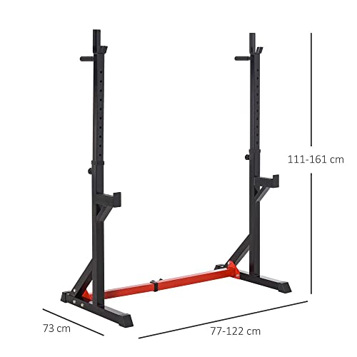 HOMCOM Soporte Ajustable para Barras de Pesas Estante Soporte Multifuncional para Ejercicios en Hogar y Oficina Carga 150 kg Altura Regulable de 121-171 cm Negro y Rojo