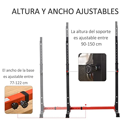 HOMCOM Soporte Ajustable para Barras de Pesas Estante Soporte Multifuncional para Ejercicios en Hogar y Oficina Carga 150 kg Altura Regulable de 121-171 cm Negro y Rojo