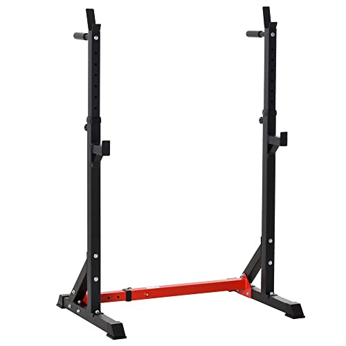 HOMCOM Soporte Ajustable para Barras de Pesas Estante Soporte Multifuncional para Ejercicios en Hogar y Oficina Carga 150 kg Altura Regulable de 121-171 cm Negro y Rojo