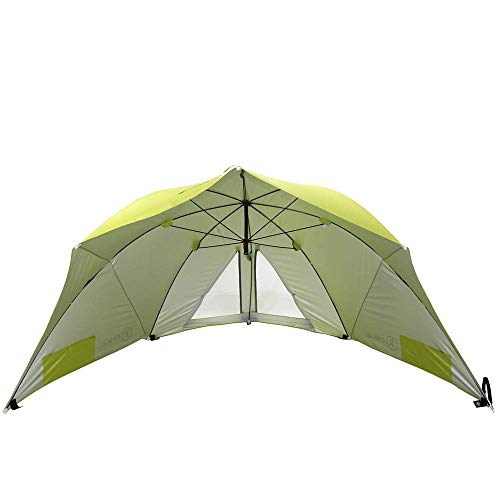 HOMECALL - Sombrilla refugio con ventana para protegerse del viento en la playa, poliéster resistente a los rayos UV, verde