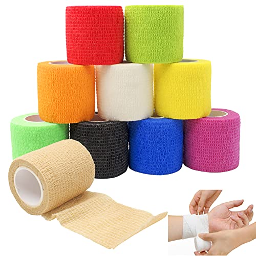 Hossom Venda Cohesiva 5 cm x 4.5 m, 10 Rollos Vendas Autoadhesivas para Esguinces e Hinchazón, Vendas Elásticas Deporte Respirable, Suministros de Primeros Auxilios para Protección Deportiva