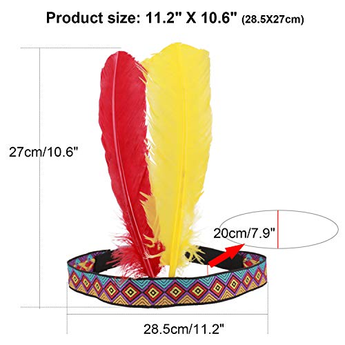 HOWAF 3 Piezas Diadema India Tocado Cinta de Cabeza con Plumas Disfraz Accesorios para Mujeres niñas Hombres, Multicolor, Tamaño único