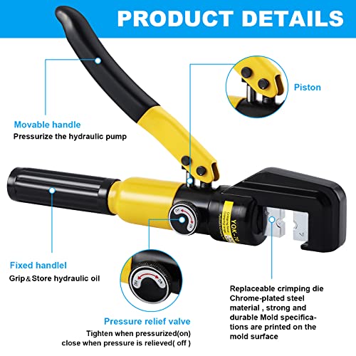 HSEAMALL 10Tons 9 Dies Crimpadora Hidráulica Herramienta,Prensa para Cables 4-70 mm² Pinzas Tubería de Prensado Terminales Cables Tenazas