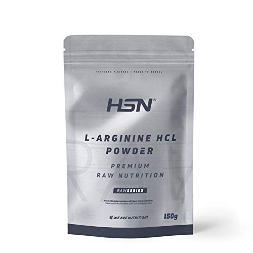 HSN Arginina HCL en Polvo Fórmula para Liberar Óxido Nítrico | Suplemento Deportivo para el Rendimiento | Vegano, Sin Lactosa, Sin Gluten, Sin Sabor, 150gr