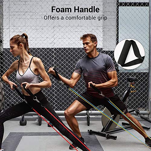 HT TopHinon Bandas Elásticas, Bandas Fitness de Resistencia, 5 Tubos de látex con Manijas, Correas de Tobillo, Ancla de Puerta para Gimnasio en Casa, Yoga, Pilates, Terapia Física, Musculacion