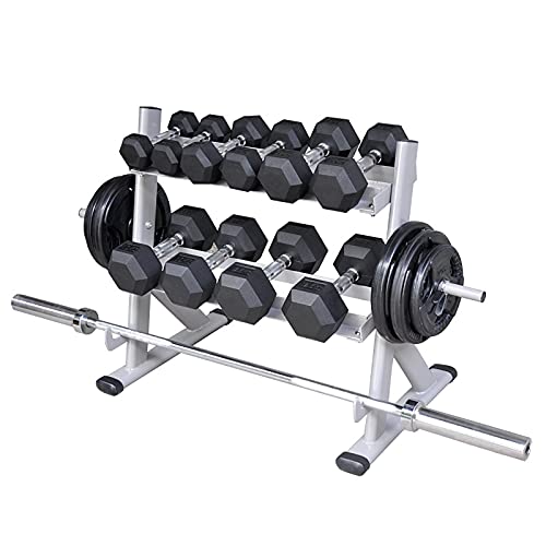 hujio Soporte Mancuernas, Soporte de Barras de Pesas Soporte para Bastidor de Almacenamiento de Gimnasia, 2 Niveles, Robusto y Duradero, MAX 300kg, Plata, Solo Rack