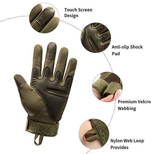 HUNTVP Militar Guantes Pantalla Táctil Tactico Guantes de Moto Hombre Guantes de Bicicleta para Deportes al Aire Libre,Ciclismo,Paintball,Acampada,Escalada, Dedo Completo - Verde XL