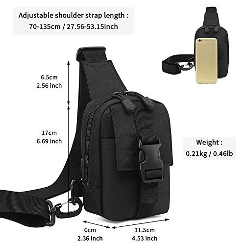 HUNTVP Mini Táctical Mochila de Pecho Bolsa de Móvil Estilo Militar Mochila de Hombro Mochila de Bandolera Mochila Ejércita Bolso Impermeable para Correr Senderismo Ciclismo Camping, Color Negro