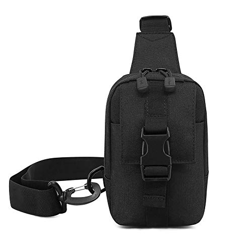 HUNTVP Mini Táctical Mochila de Pecho Bolsa de Móvil Estilo Militar Mochila de Hombro Mochila de Bandolera Mochila Ejércita Bolso Impermeable para Correr Senderismo Ciclismo Camping, Color Negro