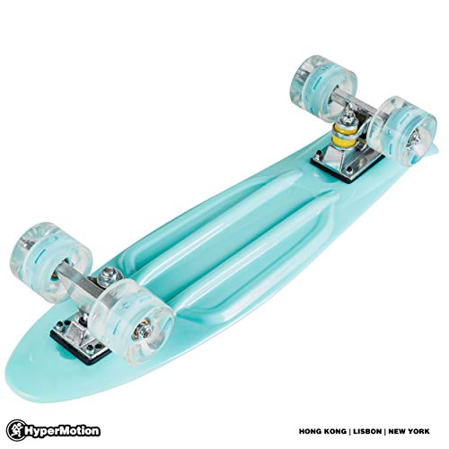 HyperMotion Monopatín para niños y Adolescentes | Retro Board 56x15cm 22" con rodamientos ABEC-7 | Ruedas LED 60x45mm | Dureza 80A | Material 100% Caucho | Azul