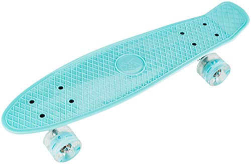 HyperMotion Monopatín para niños y Adolescentes | Retro Board 56x15cm 22" con rodamientos ABEC-7 | Ruedas LED 60x45mm | Dureza 80A | Material 100% Caucho | Azul