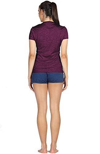 icyzone Camiseta de Fitness de Manga Corta para Mujer, Pack de 3 (L, Carboncillo/Jam/Rosado)