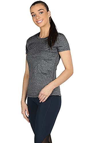 icyzone Camiseta de Fitness de Manga Corta para Mujer, Pack de 3 (L, Carboncillo/Jam/Rosado)